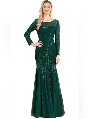 Emerald Long Sleeve Evening Dress